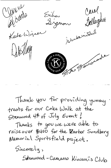 Kiwanis Thank You